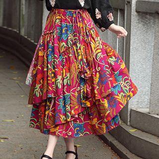 Layered Printed Midi Skirt