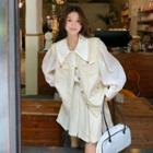 Long-sleeve Plain Shirt + Pocket Vest + Mini Skirt