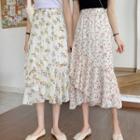Floral Print Asymmetrical Midi A-line Chiffon Skirt