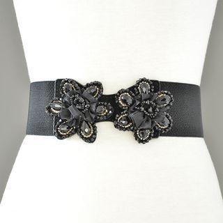 Rhinestone Flower Buckled Elastic Belt