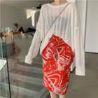 Long-sleeve Knit Cutout Top / Print Skirt