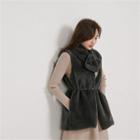 Open-front Fuax-fur Vest With Scarf