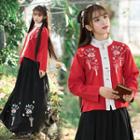 Embroidered Long-sleeve Hanfu Top / Maxi Skirt