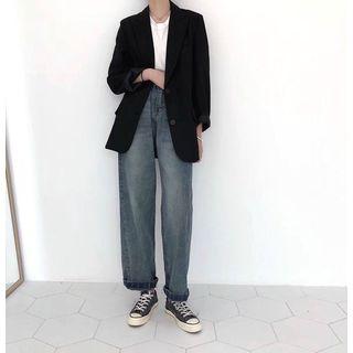Washed High-waist Loose-fit Jeans