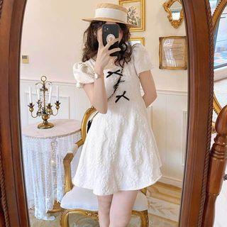 Bow Detail Short Sleeve Floral Pattern Dress