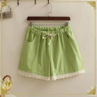 Lace-trim Drawstring-waist Shorts