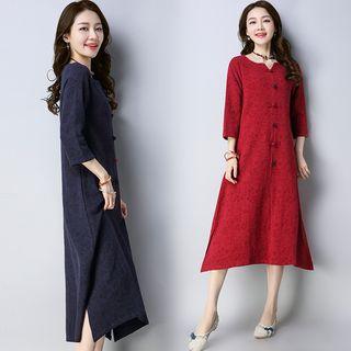 3/4-sleeve Frog-button A-line Dress