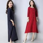 3/4-sleeve Frog-button A-line Dress