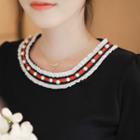 Color-block Faux-pearl Trim T-shirt