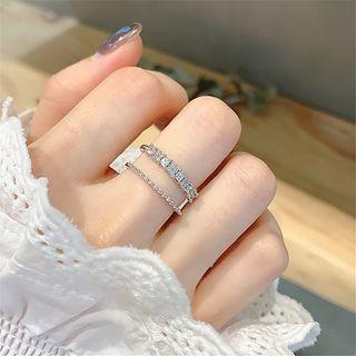 Rhinestone Layered Ring 1 Pc - Silver - One Size