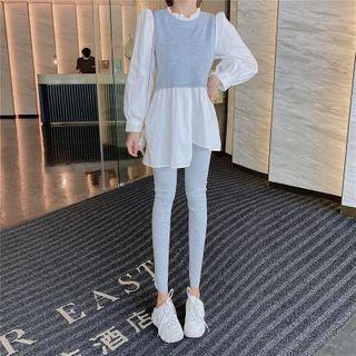 Set: Mock Two-piece Ruffled Top + Leggings