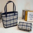 Set: Plaid Tote Bag + Crossbody Bag Blue - One Size