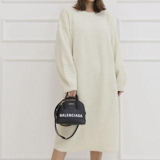 Punched Rib-knit Sweater Dress