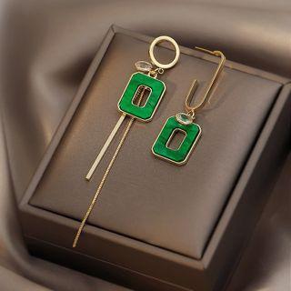 Sterling Silver Asymmetrical Rhinestone Drop Earring
