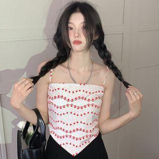 Heart Print Cropped Camisole Top Red & White - One Size