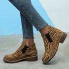 Faux Suede Zebra Print Block-heel Ankle Boots