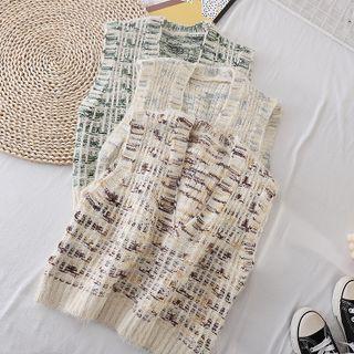 V-neck Color Block Knit Tank Top