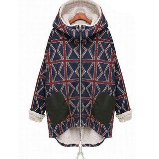 Patterned Fleece-lined Hooded Coat