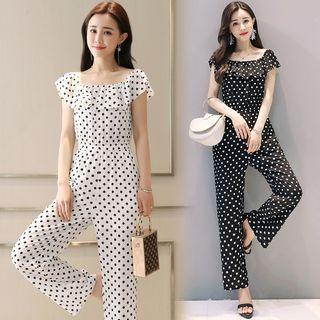 Short-sleeve Dotted Cropped Jumpsuit