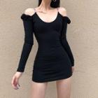 Cold-shoulder Chain Strap Mini Sheath Dress Black - M