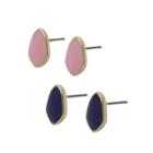 Rhombus Ear Stud Set (pink & Navy Blue) One Size