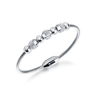 Simple Fashion Geometric Round Cubic Zirconia Titanium Bracelet Silver - One Size