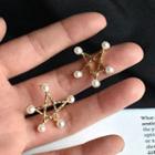 Faux Pearl Star Earring 1 Pair - S925 Silver Needle - White Faux Pearl - Gold - One Size