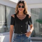 Short-sleeve Cold-shoulder Button-up T-shirt