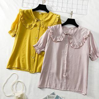 Peter Pan-collar Ruffled-trim Plain Shirt