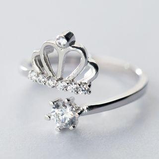 Sterling Silver Crown Rhinestone Open Ring