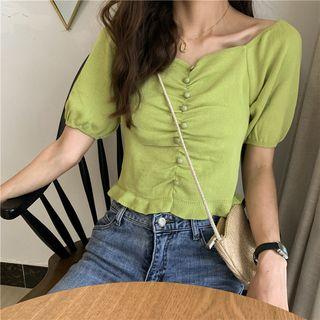 Shirred Short-sleeve Slim-fit Top