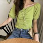 Shirred Short-sleeve Slim-fit Top