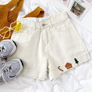 Graphic Embroidered Denim Shorts