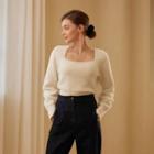 Square-neck Crop Fuzzy Sweater