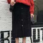 Buttoned Velvet Midi Skirt
