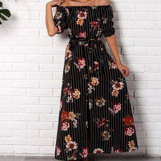 Flower Print Off-shoulder Maxi Dress