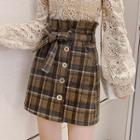 Paperbag-waist Plaid Mini A-line Skirt