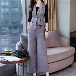 Set: Color Block Blazer + Wide Leg Pants