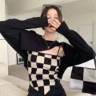 Cropped Sweater / Checkered Camisole Top