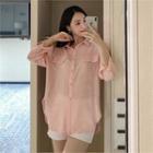 Tap-sleeve Round-hem Sheer Shirt