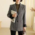 Peak-lapel Glen Plaid Blazer Beige - One Size