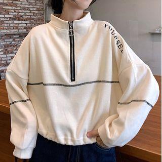 Letter Print Half Zip Hoodie