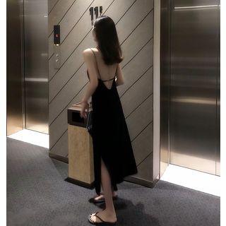 Open Back Velvet Dress Black - One Size