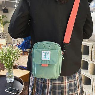 Label Applique Flap Crossbody Bag