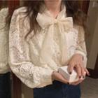 Bow-neck Lace Blouse Almond - One Size
