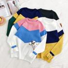 Color-block Crewneck Flare-sleeve Sweater
