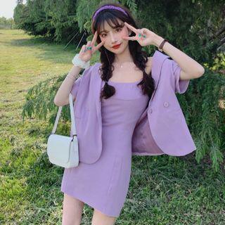 Spaghetti Strap Mini Dress / Short-sleeve Blazer