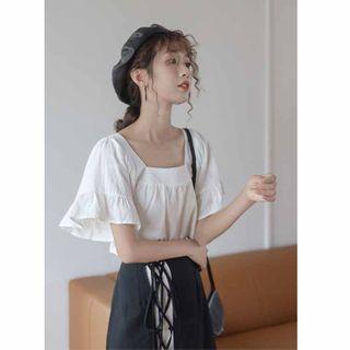 Short-sleeve Square-neck Bow-back Blouse