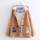 Cat Embroidered Hooded Duffle Coat