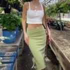 Plain Low-waist Side-slit Midi Skirt